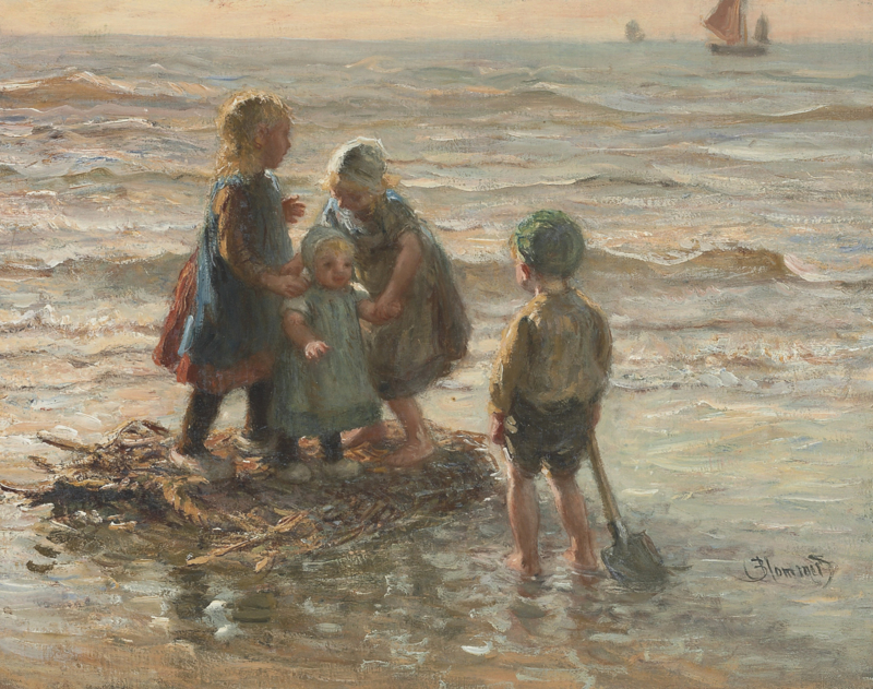 Blommers Children playing on a raft