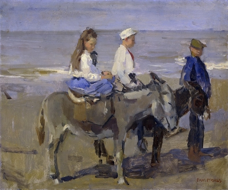 I. Israels Boy and girl on a donkey