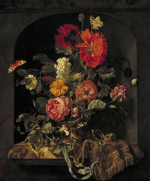 Van Aelst Vase with flowers in a niche